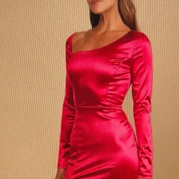 Lulu's Off to the Ball Red Satin Long Sleeve Maxi Dress Size XL - Picture 2 of 9